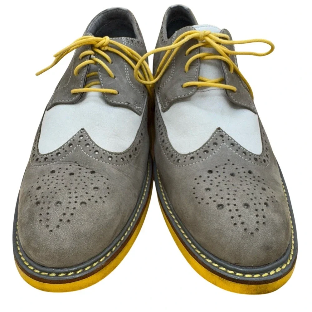 SPERRY Gold Cup Gray and Yellow Nubuck Wingtip Oxford Shoes Men's Size 11.5 VGUC